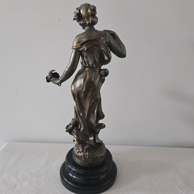 French Antique Julian Causse (French, 1869-1914) Pervenche Spelter Sculpture Signed For Sale - Image 3 of 13