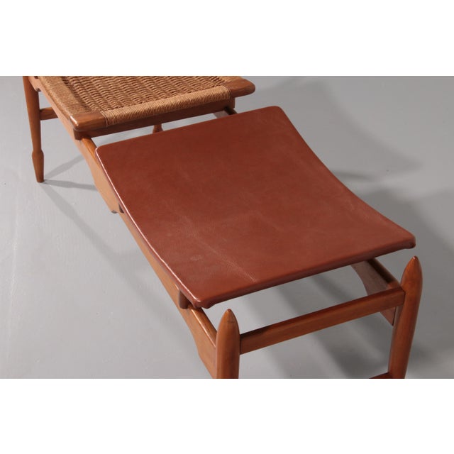 Mid-Century Italian Wooden Bench with Sisal Rope and Cognac Leather Seat, 1960s For Sale - Image 11 of 14