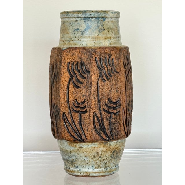 A studio pottery vase with incised decoration. Signed Jyn Brooks of Laguna Beach, California from the 70’s.