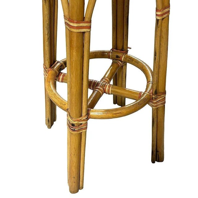1960s 3-Strand Rattan Barstool With Multi-Color Woven Seat For Sale - Image 4 of 7