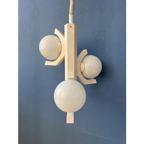 White Mid-Century Modern White Pendant Lamp with Opaline Glass Shades For Sale - Image 8 of 13