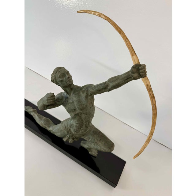 1920s After Jean De Roncourt, French Art Deco The Archer Sculpture, 1930s, 1920s, Metal & Bakelite on Marble Base For Sale - Image 5 of 12