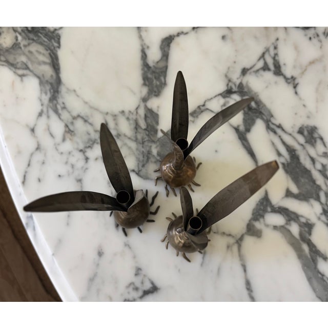 Brass Vintage Italian Carnevale Brass Botanical Bulb Bud Vases - Set of 3 For Sale - Image 8 of 17