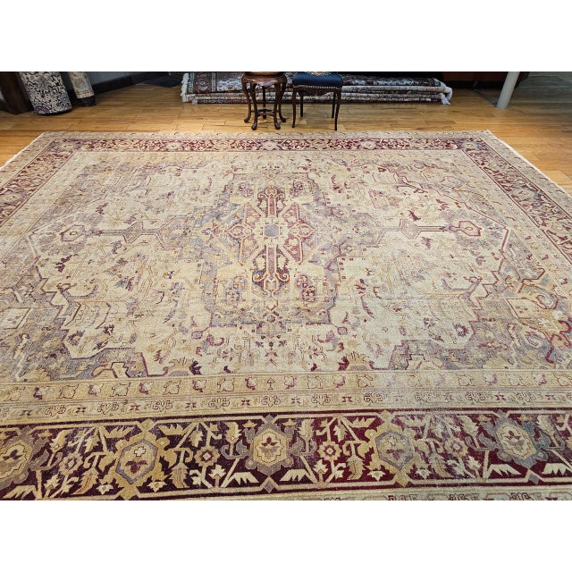 Late 19th Century 19th Century Agra Rug, Hand-Knotted Wool, Geometric Design, Pale Purple & Gray, 12' X 14’ For Sale - Image 5 of 18