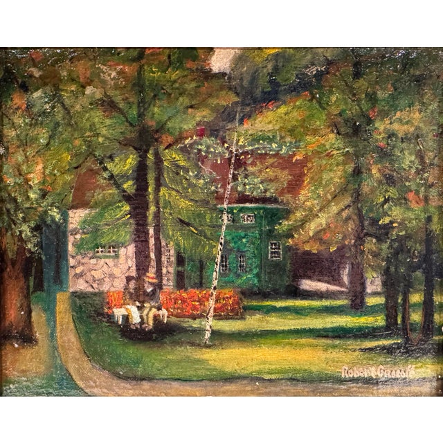 Early 1900s American Folk Art Painting of a Wooded Landscape For Sale - Image 4 of 6