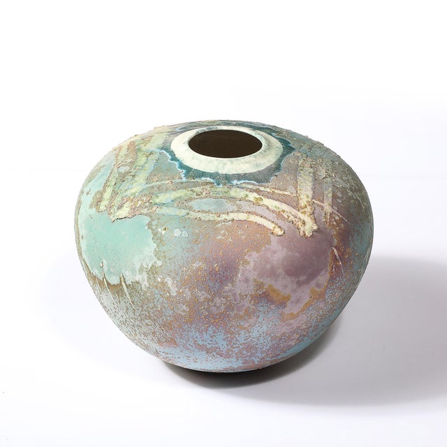 Tony Evans Mid-Century Glazed Gray & Violet Textural Ceramic Vase Signed Tony Evans For Sale - Image 4 of 18