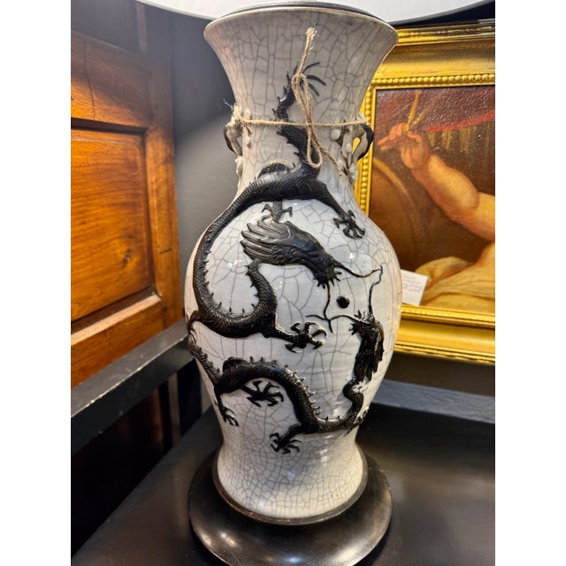 Chinese Pair Chinese Porcelain Dragon Vases Fitted as Lamps For Sale - Image 3 of 14