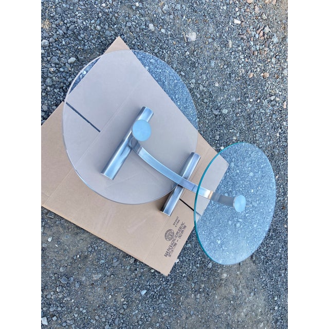 Art Deco MCM Vintage Post Modern Tubular Steel & Beveled Glass Two Tier Coffee Table For Sale - Image 3 of 12