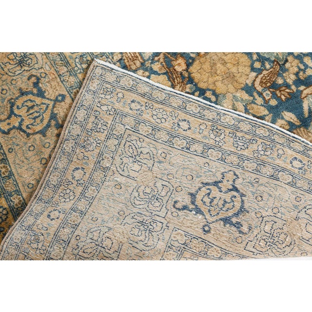 1900 - 1909 Antique Persian Tabriz Floral Design Blue Handmade Wool Rug For Sale - Image 5 of 8