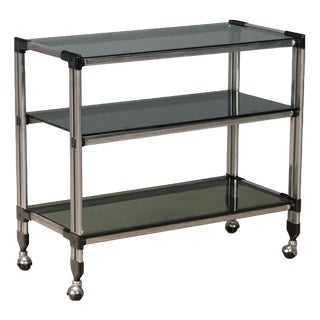 Vintage Kitchen Trolley in Chromed Metal and Glass, Italy, 1970s For Sale