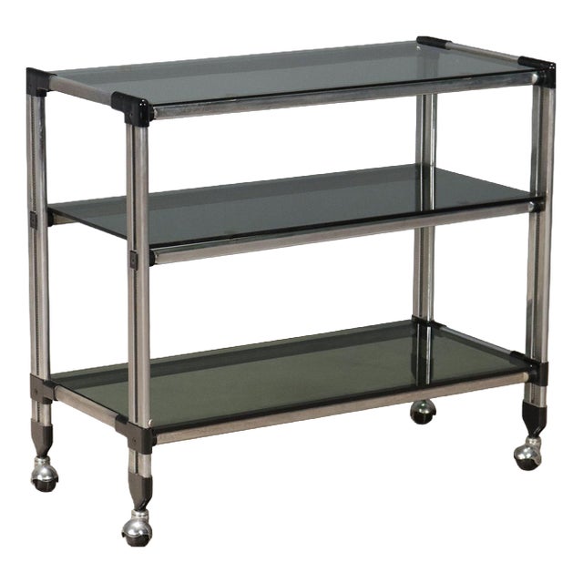 Vintage Kitchen Trolley in Chromed Metal and Glass, Italy, 1970s For Sale