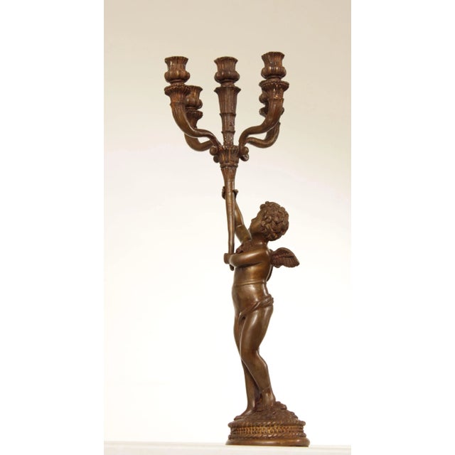 Traditional Italian Renaissance Revival Style Bronze Six-Light Figural Candle Holder For Sale - Image 3 of 13