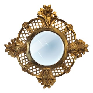 Witch Mirror Convex Mirror in Gilt Bronze Frame, 1950s For Sale