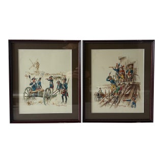 Pair of Framed Historical Illustration Prints of French Soldiers For Sale