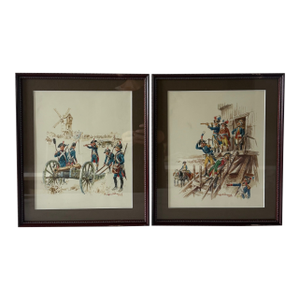 Pair of Framed Historical Illustration Prints of French Soldiers