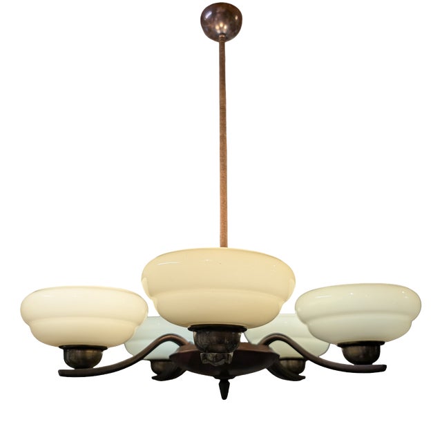 Five Arm Pendant Light by Paaavo Tynell for Oy Taito Ab, 1940s For Sale