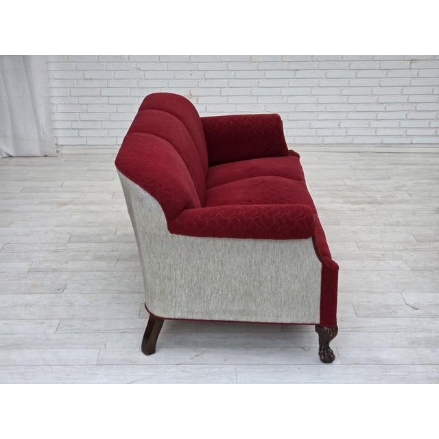 Wood Danish 3-Seater Sofa in Red and Light Grey Wool and Oak, 1950s For Sale - Image 7 of 18