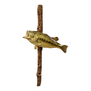 Vintage Largemouth Bass Log Wall Mount Real Skin Taxidermy Fishing Wall Decor