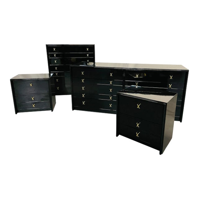 Paul Frankl Mid Century Modern John Stuart Bedroom Set, Ebony Lacquer Refinished For Sale