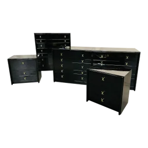Paul Frankl Mid Century Modern John Stuart Bedroom Set, Ebony Lacquer Refinished