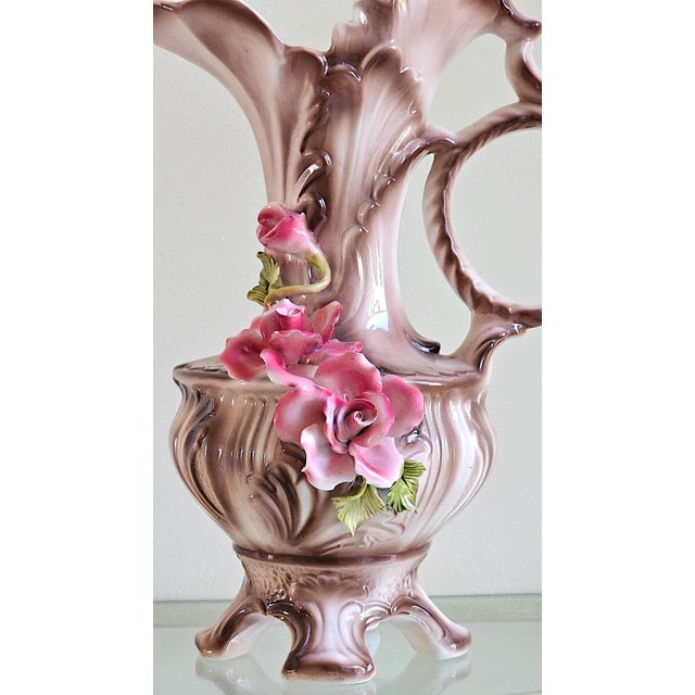 Vintage Italian Capodimonte Porcelain Floral Pitcher Ewer / Vase For Sale - Image 10 of 18