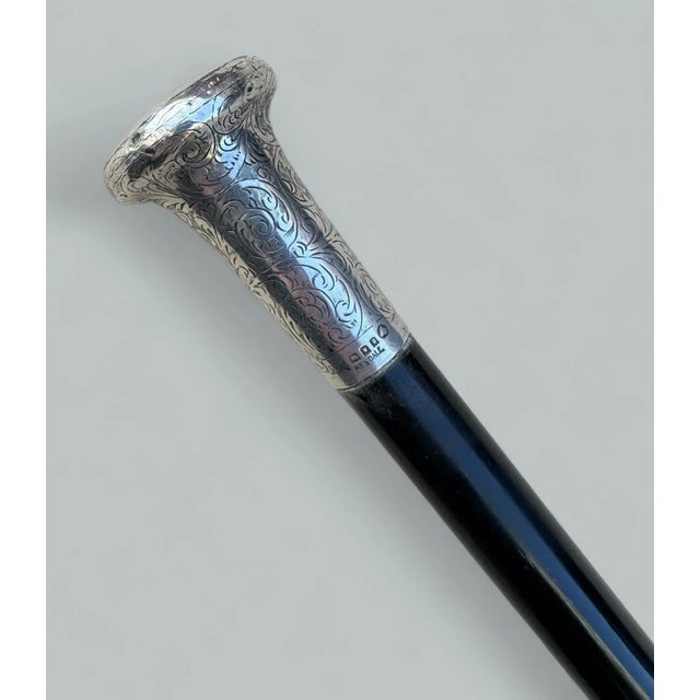 Early 20th Century Antique Vintage Wooden English Walking Stick Dress Cane Sterling Silver 1923 For Sale - Image 5 of 7
