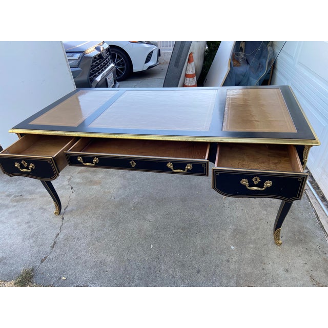 Brass 1990s Drexel Heritage Grand Palais Collection Louis XV Executive Writing Desk Style Leather Top and Brass For Sale - Image 8 of 18