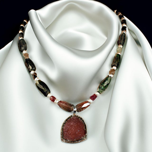 2020s Multi Color Tourmaline Necklace and Watermelon Slice Pendant For Sale - Image 5 of 5
