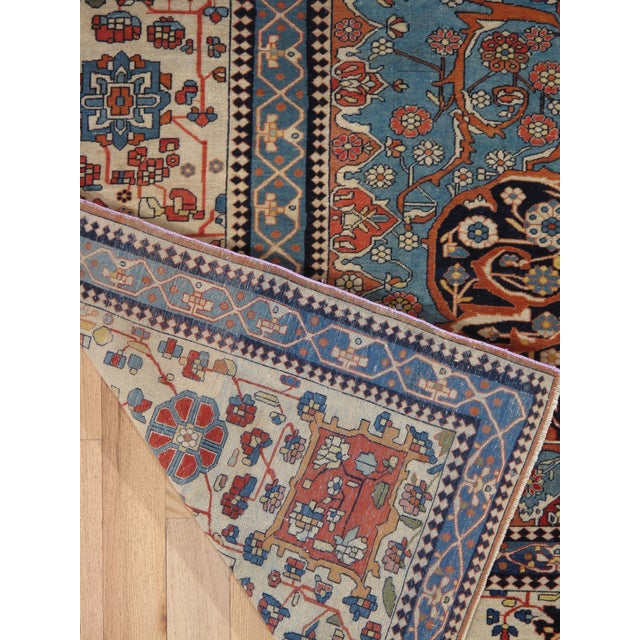 Antique Persian Mohtasham Kashan Carpet, Ivory ground, Ivory Border, Blue, Green For Sale - Image 15 of 18
