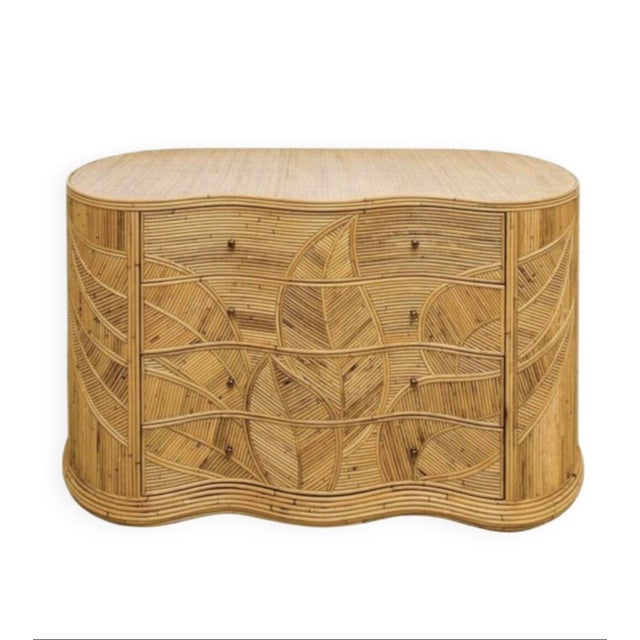 Light Yellow Curved Rattan Chest of Drawers For Sale - Image 8 of 9
