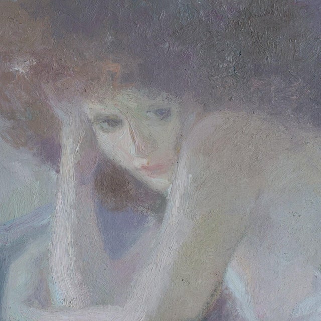 Emilia Castañeda Martínez, Female Figure with Cat, 1970s, Oil on Canvas For Sale - Image 4 of 8