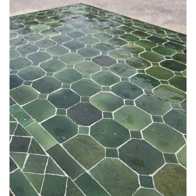 48" Rectangular Handmade Moroccan Tamegroute Green Mosaic Table For Sale - Image 4 of 8
