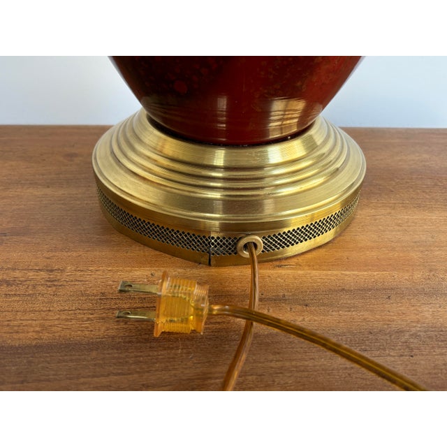 Vintage Oxblood Red Brass Relief Lamp For Sale - Image 6 of 8