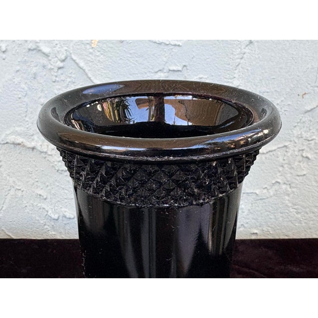 1930s Tiara Black Amethyst Depression Glass Vase Cup With Diamond Point Rim For Sale In Orlando - Image 6 of 7