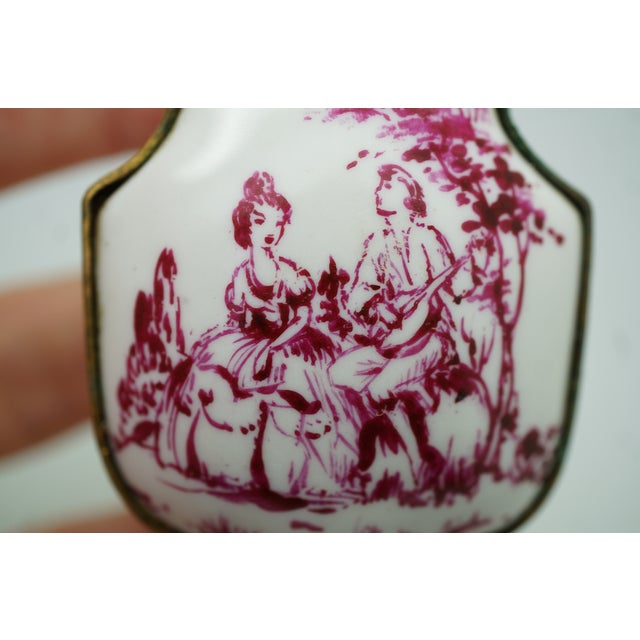 Antique Victorian Porcelain Brass Mount Courting Couple Pill Box 2" For Sale - Image 12 of 13