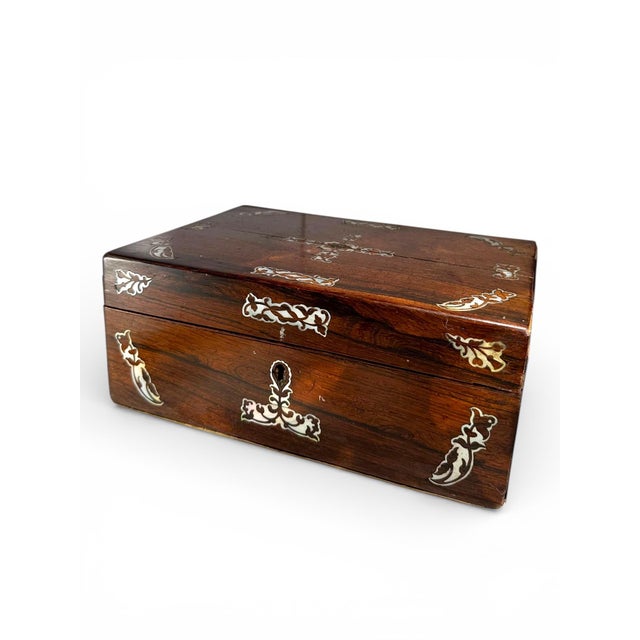 Antique Victorian English Mother-of-Pearl Inlaid Rosewood Box. For Sale - Image 15 of 15