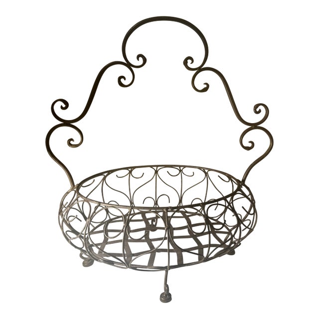 XL-Tall Metal, Footed Basket For Sale