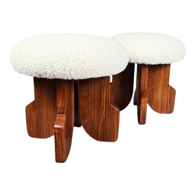 Stools in Wood and Fabric, Italy, Set of 2 For Sale