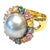 Bochic “Orient” Tahiti South Sea & Multi Sapphire Cluster Ring Set 18k & Silver Size 6.5 For Sale