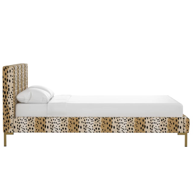 Transitional Norah Platform Bed in Caramel Linen Leopard, Queen For Sale - Image 3 of 7