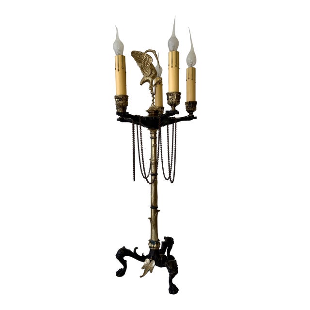 19th Century Barbedienne Foundry Attributed France Patinated & Gilt Bronze Candelabra Lamp For Sale