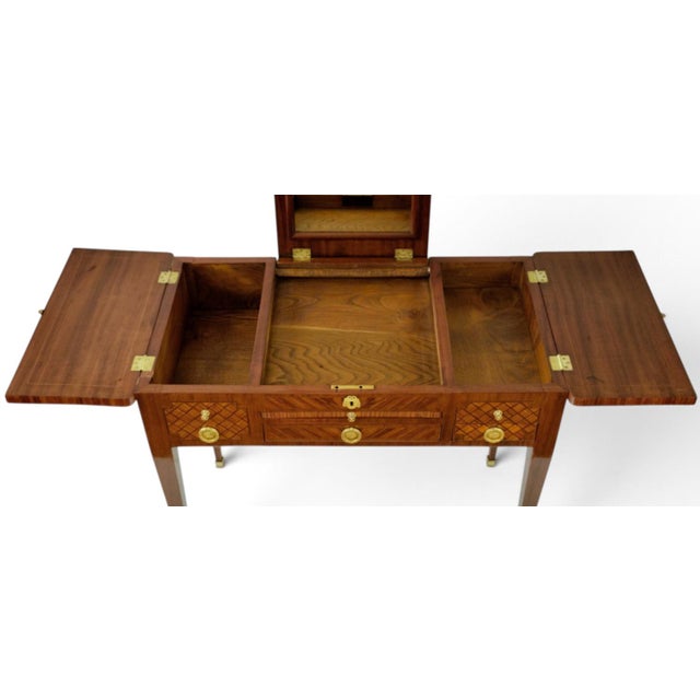 Antique French Neoclassical Marquetry Dressing Table with Lift-Top Mirror, 1890s For Sale - Image 12 of 18