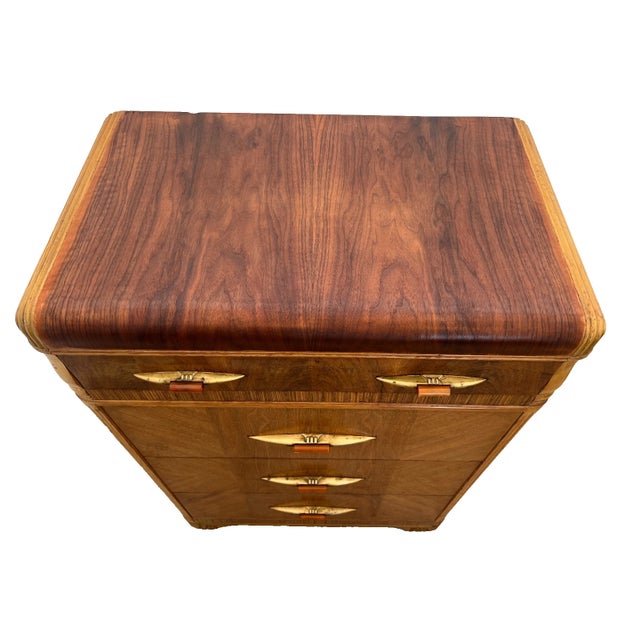 1920s 1920s Art Deco Dresser Chest Four Drawers Bakelite Brass Pulls Waterfall Top For Sale - Image 5 of 10