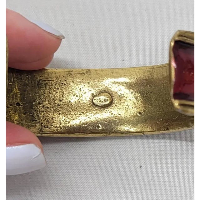 1980s Vintage 1980s Signed Gerard Yosca Red Enamel & Clear Rhinestone Cuff Bracelet For Sale - Image 5 of 7