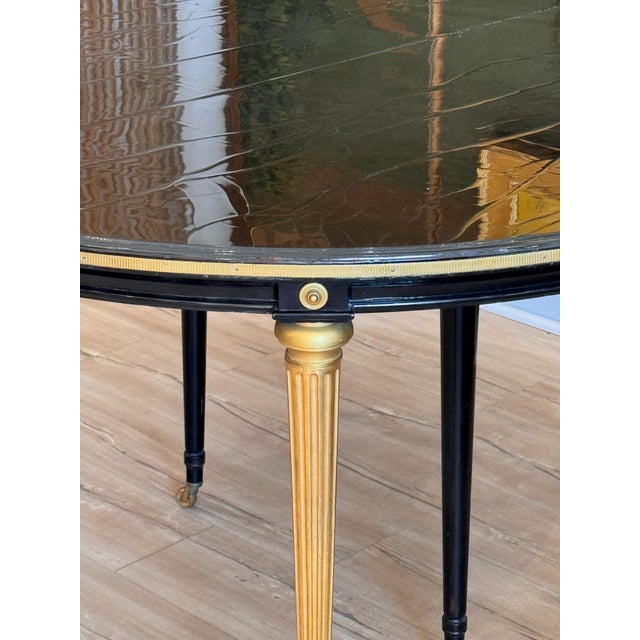 Mid 20th Century Mid-20th Century Black Lacquered and Gilt Metal Extension Dining Table in the Style of Maison Jansen For Sale - Image 5 of 9