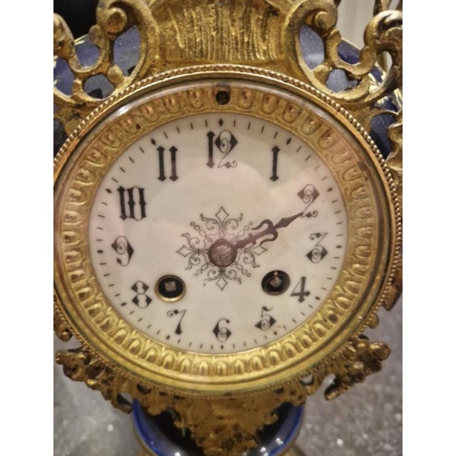 Blue Mantel Clock in Bronze and Ceramic For Sale - Image 8 of 12