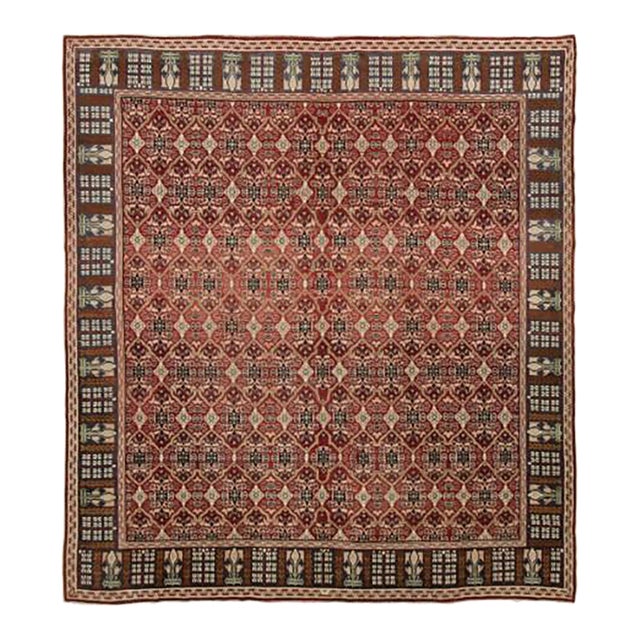 19th Century Antique Axminster Rug, Floral Trellises Over Rust Red - Rug & Kilim For Sale