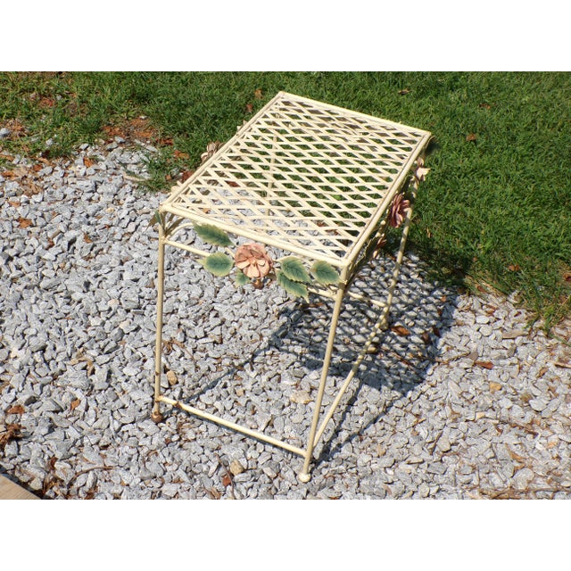 Vintage Tole Metal Wrought Iron Patio Side End Table Garden Plant Stand For Sale - Image 9 of 14
