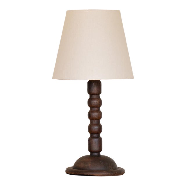 1940s Spanish Bobbin Wood Table Lamp For Sale
