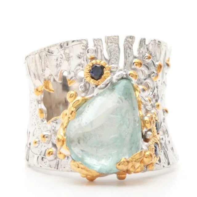 1980s Brutalist Sterling Silver, Aquamarine,Sapphire & Vermeil Earrings - 2 Pieces For Sale - Image 9 of 12